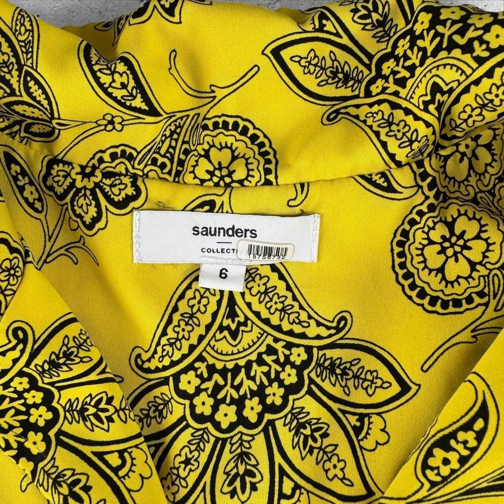 Saunders x RTR Rox Top Yellow Floral Short Sleeve V-Neck Button Front Sz 6 - Picture 4 of 8